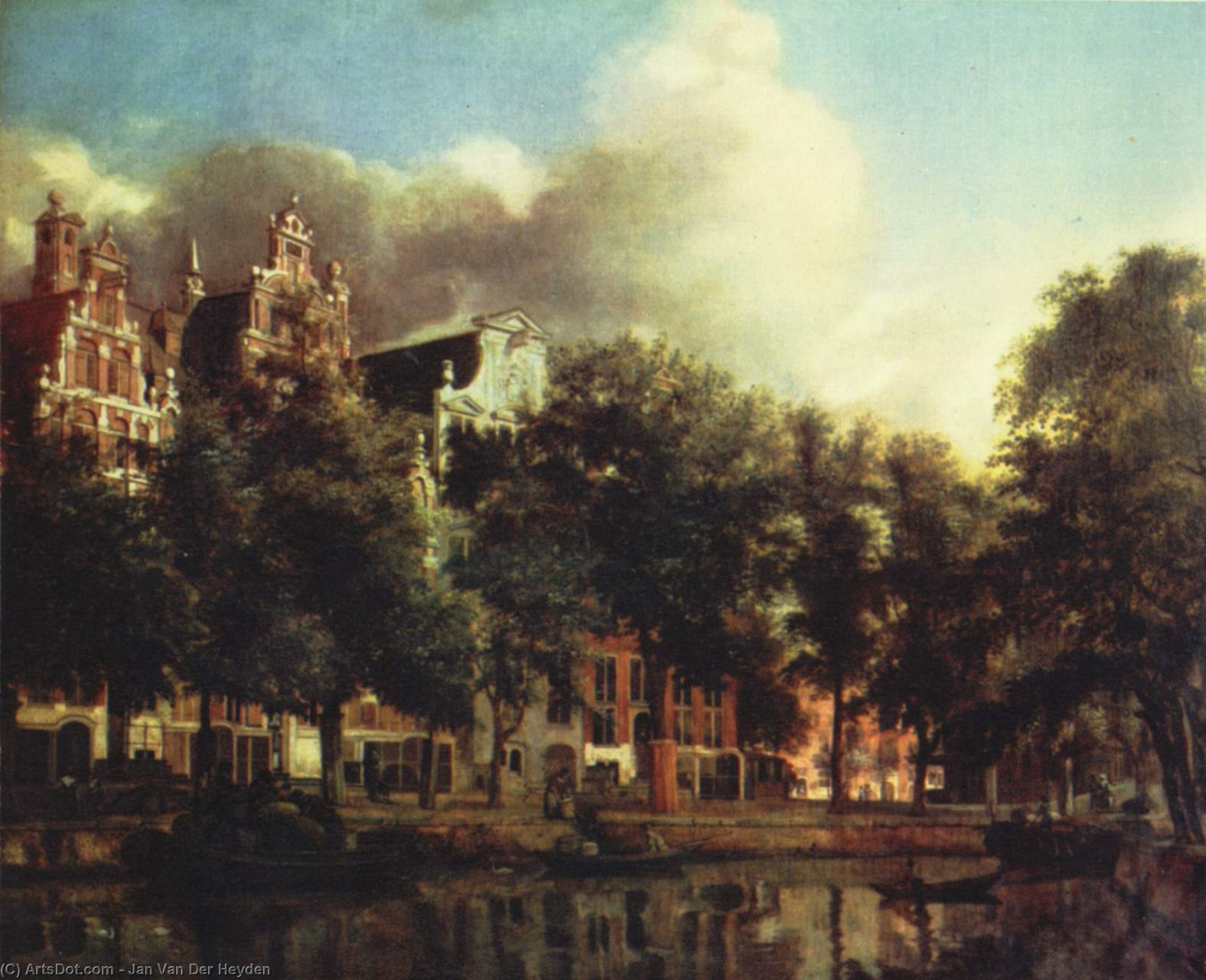 Wikioo.org - The Encyclopedia of Fine Arts - Painting, Artwork by Jan Van Der Heyden - Canal in Amsterdam