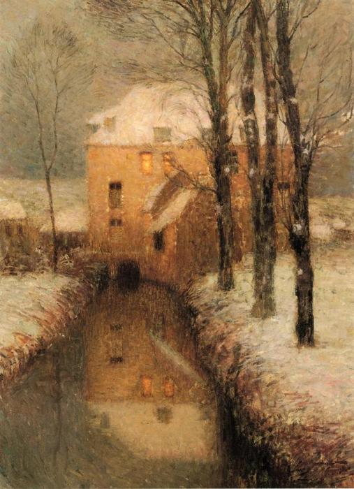 Wikioo.org - The Encyclopedia of Fine Arts - Painting, Artwork by Henri Eugène Augustin Le Sidaner - The Canal, Snow