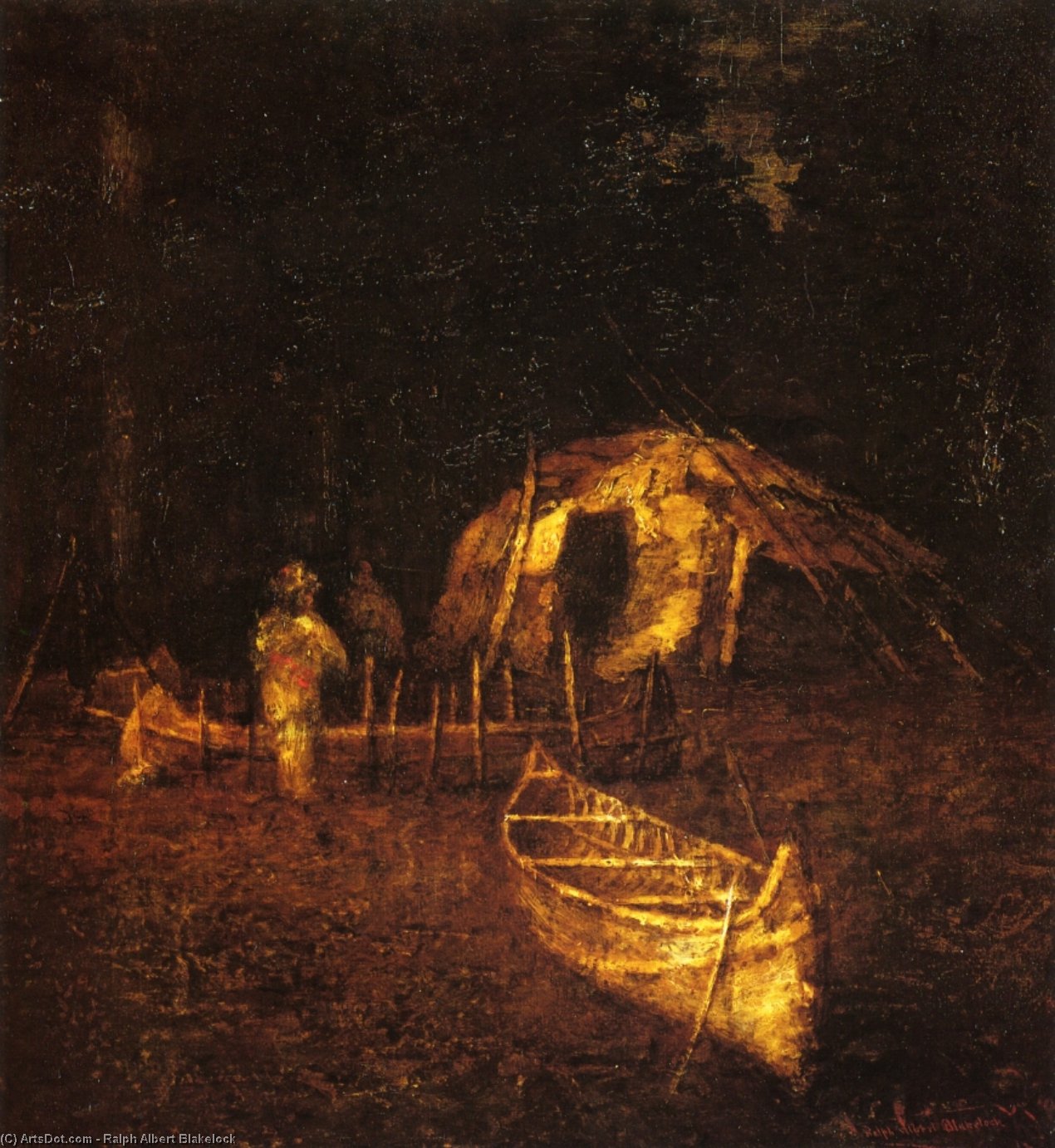 Wikioo.org - The Encyclopedia of Fine Arts - Painting, Artwork by Ralph Albert Blakelock - The Canoe Builders