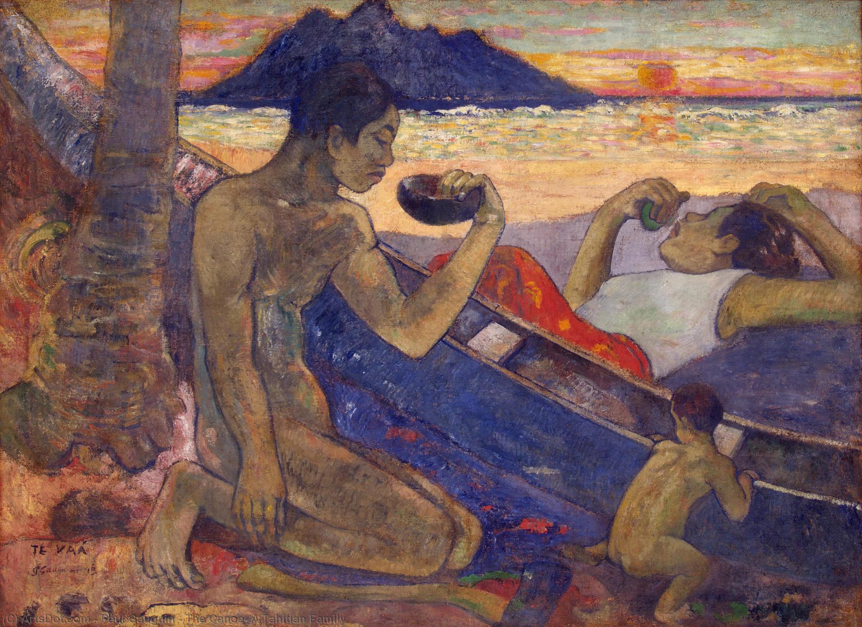 Wikioo.org - The Encyclopedia of Fine Arts - Painting, Artwork by Paul Gauguin - The Canoe: A Tahitian Family