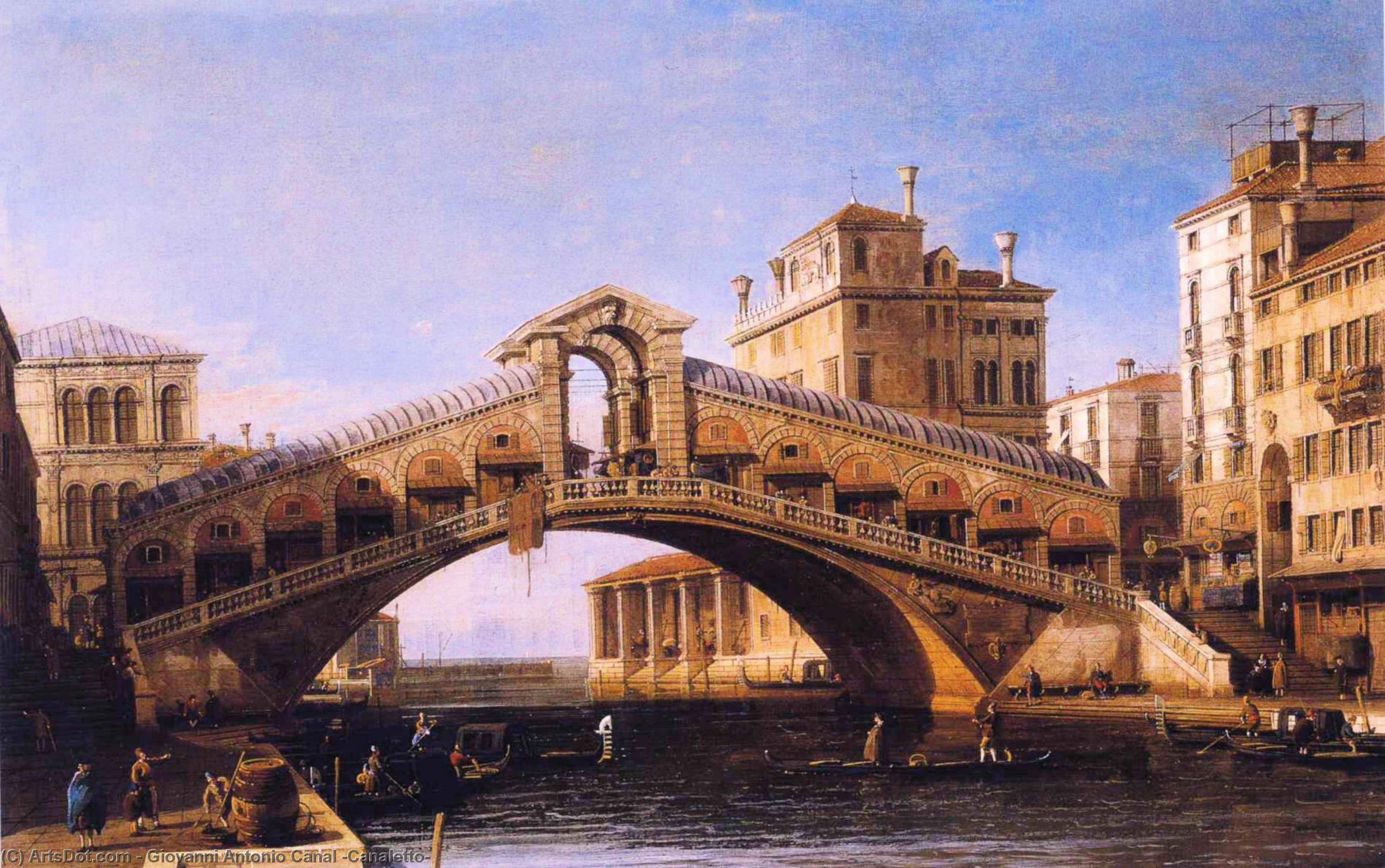 Wikioo.org - The Encyclopedia of Fine Arts - Painting, Artwork by Giovanni Antonio Canal (Canaletto) - Capriccio of the Rialto Bridge with the Lagoon Beyond