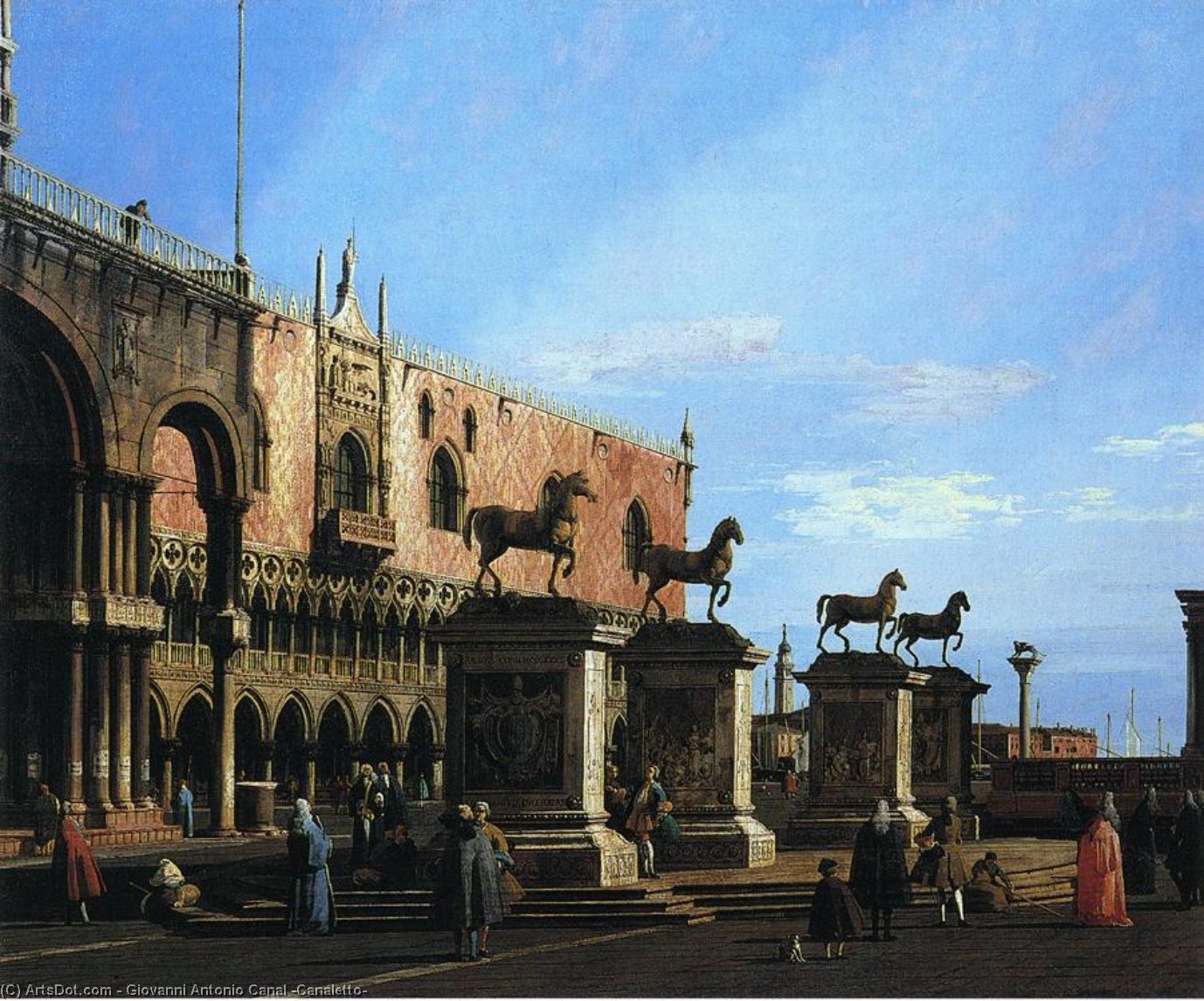 Wikioo.org - The Encyclopedia of Fine Arts - Painting, Artwork by Giovanni Antonio Canal (Canaletto) - Capriccio With the Four Horses From the Cathedral of San Marco