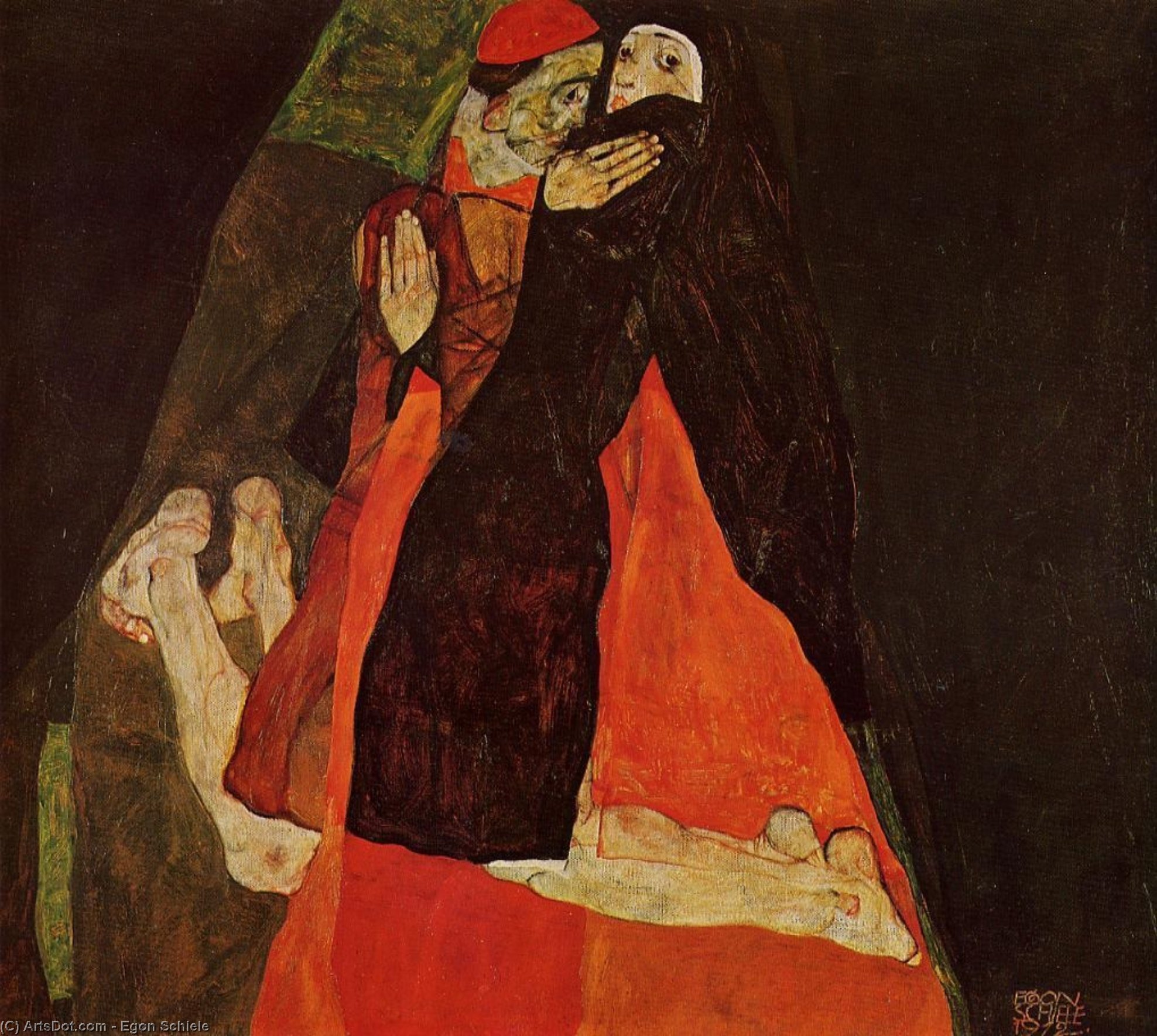 WikiOO.org - Encyclopedia of Fine Arts - Målning, konstverk Egon Schiele - Cardinal and Nun (also known as Caress)