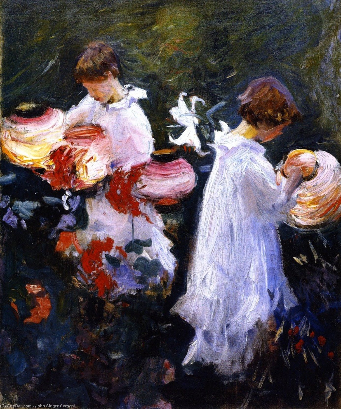 Wikioo.org - The Encyclopedia of Fine Arts - Painting, Artwork by John Singer Sargent - Carnation, Lily, Lily, Rose (study)