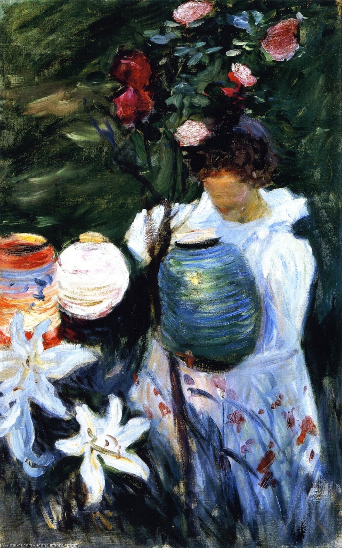 Wikioo.org - The Encyclopedia of Fine Arts - Painting, Artwork by John Singer Sargent - Carnation, Lily, Lily, Rose (study)