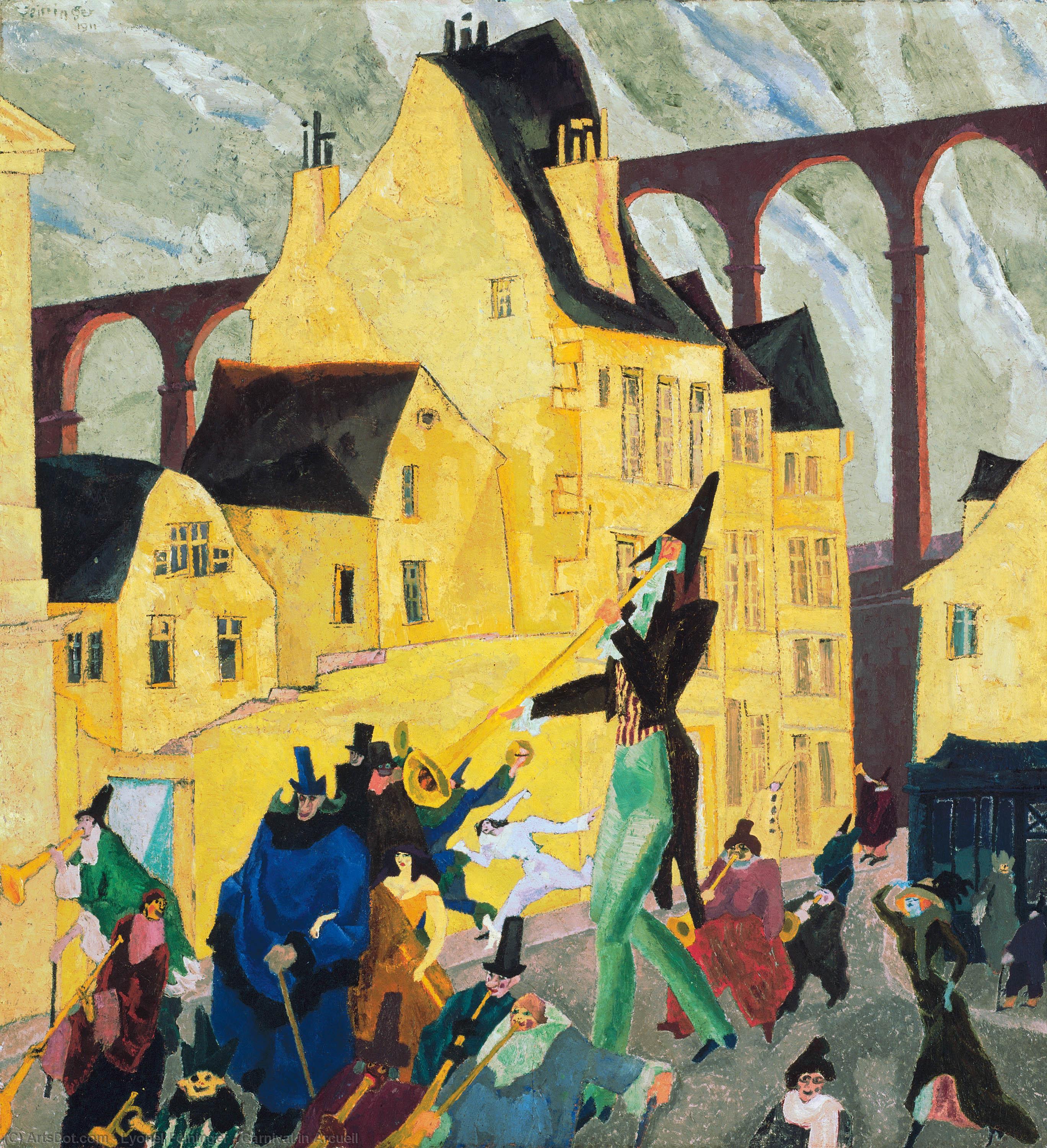 WikiOO.org - Encyclopedia of Fine Arts - Malba, Artwork Lyonel Feininger - Carnival in Arcueil