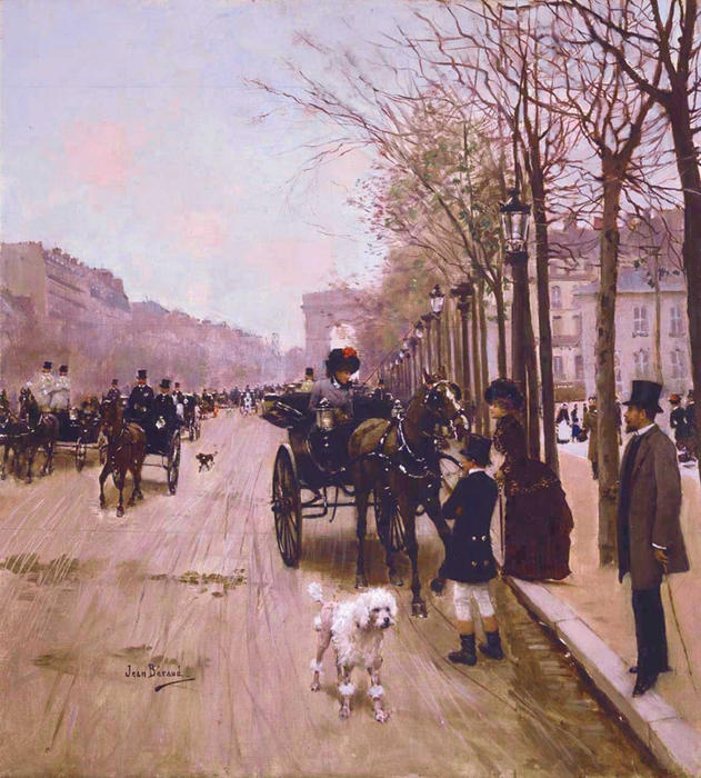 Wikioo.org - The Encyclopedia of Fine Arts - Painting, Artwork by Jean Georges Béraud - Carriages On The Champs-Élysées