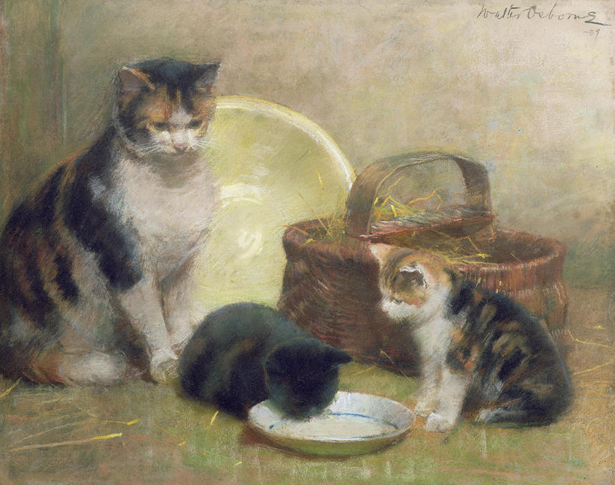 Wikioo.org - The Encyclopedia of Fine Arts - Painting, Artwork by Walter Frederick Osborne - Cat and Kittens