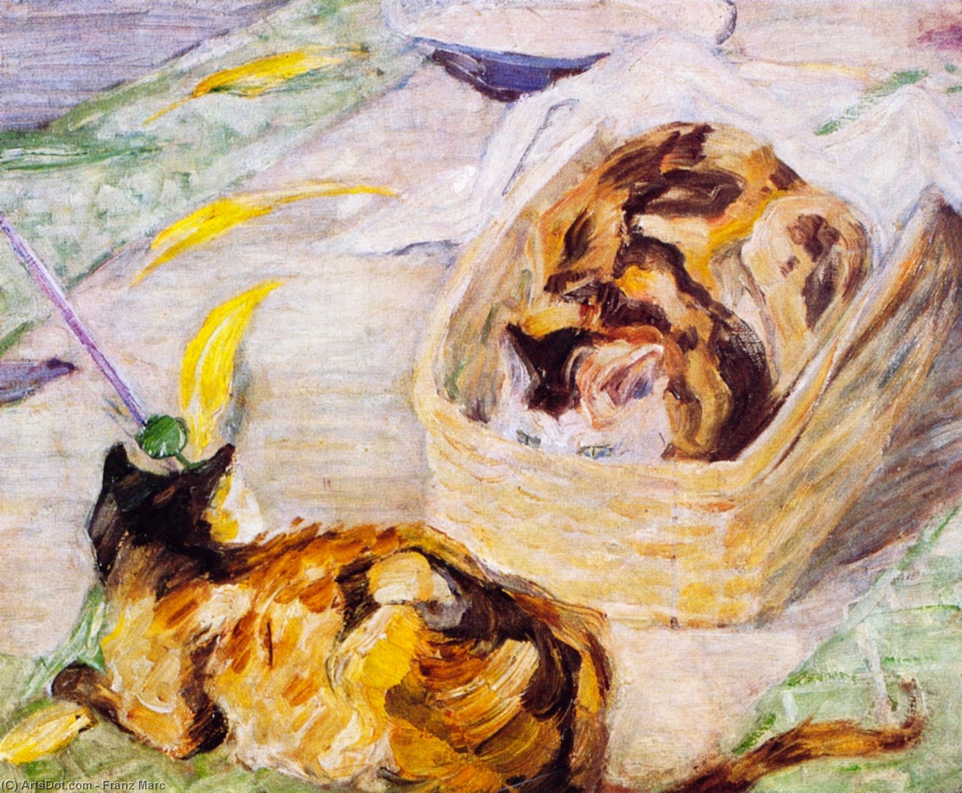 Wikioo.org – L'Encyclopédie des Beaux Arts - Peinture, Oeuvre de Franz Marc - cat panier ( aussi connu sous le nom d étude des chats iii )
