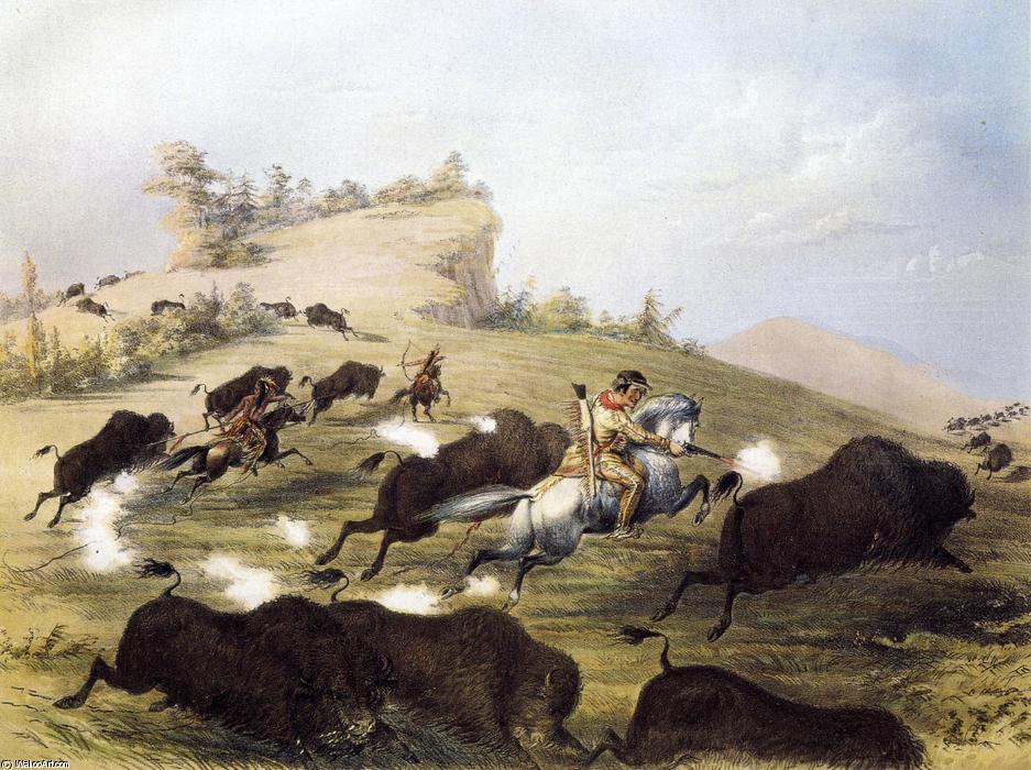 Wikioo.org - สารานุกรมวิจิตรศิลป์ - จิตรกรรม George Catlin - Catlin the Artist Shooting Buffaloes with Colt's Revolving Pistol