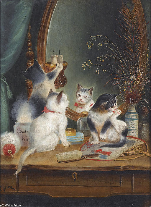 Wikioo.org - The Encyclopedia of Fine Arts - Painting, Artwork by Carl Reichert - Cats in the Boudoir