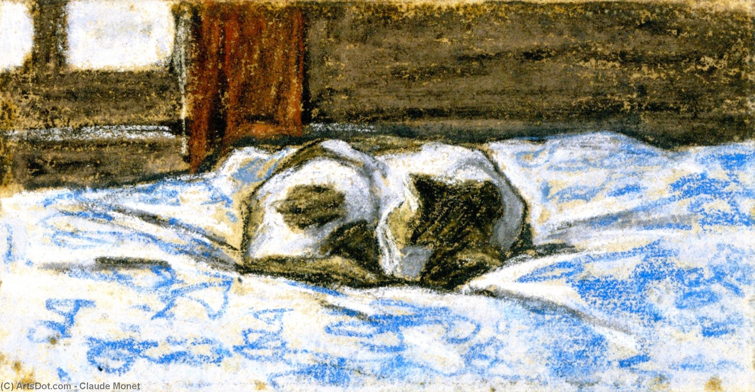 Wikioo.org - The Encyclopedia of Fine Arts - Painting, Artwork by Claude Monet - Cat Sleeping on a Bed
