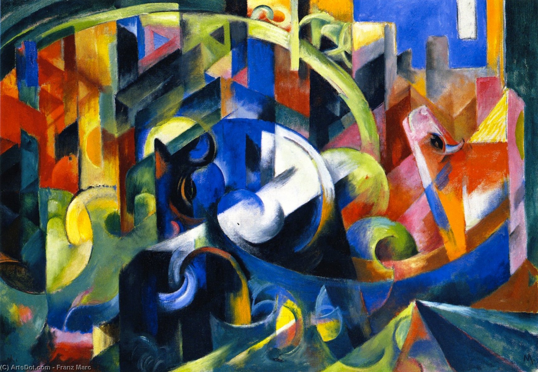 Wikioo.org - The Encyclopedia of Fine Arts - Painting, Artwork by Franz Marc - Cattle (also known as Picture with Cattle)