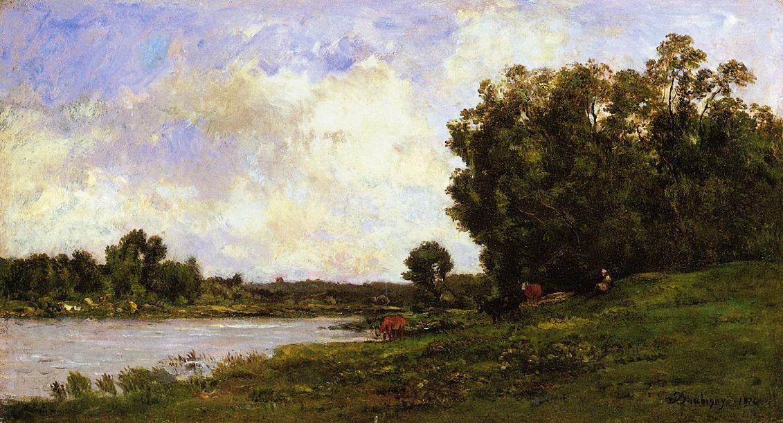 Wikioo.org – L'Encyclopédie des Beaux Arts - Peinture, Oeuvre de Charles François Daubigny - bovins sur la  banque  de  la  fleuve