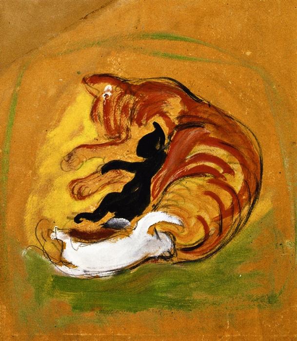 Wikoo.org - موسوعة الفنون الجميلة - اللوحة، العمل الفني Franz Marc - Cat with Kittens