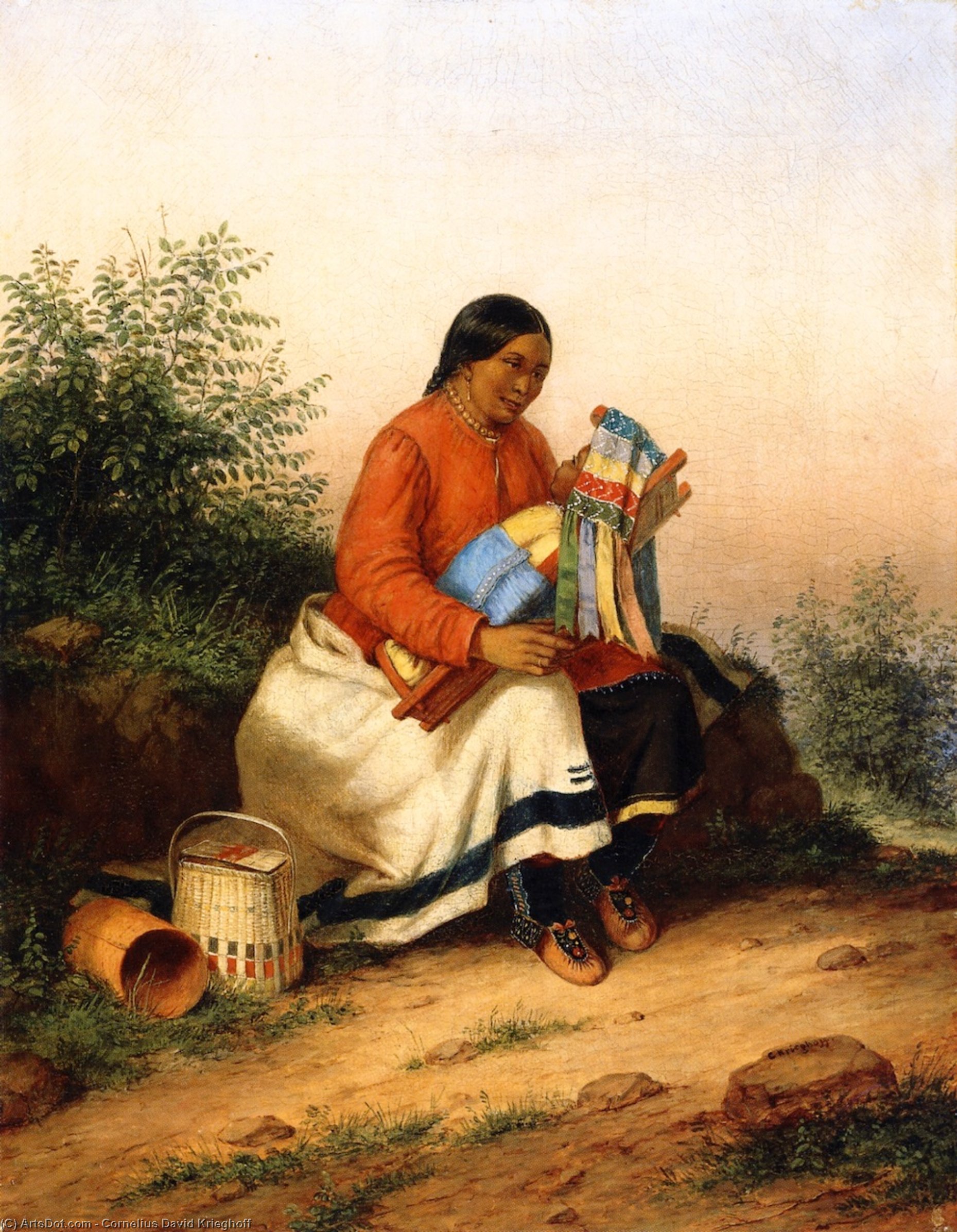 Wikioo.org - The Encyclopedia of Fine Arts - Painting, Artwork by Cornelius David Krieghoff - Caughnawaga Woman and Baby