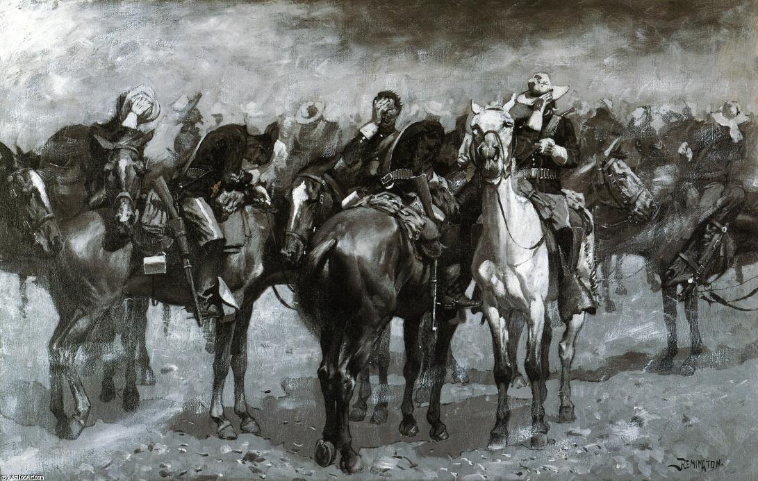 Wikioo.org – L'Encyclopédie des Beaux Arts - Peinture, Oeuvre de Frederic Remington - Cavalerie dans une tempête de sable Arizona