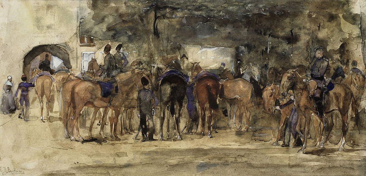Wikioo.org - The Encyclopedia of Fine Arts - Painting, Artwork by George Hendrik Breitner - Cavalry Resting on a Square