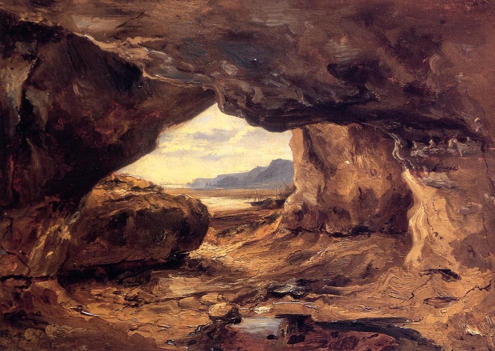WikiOO.org - Enciclopedia of Fine Arts - Pictura, lucrări de artă Théodore Rousseau (Pierre Etienne Théodore Rousseau) - The Cave in a Cliff near Granville