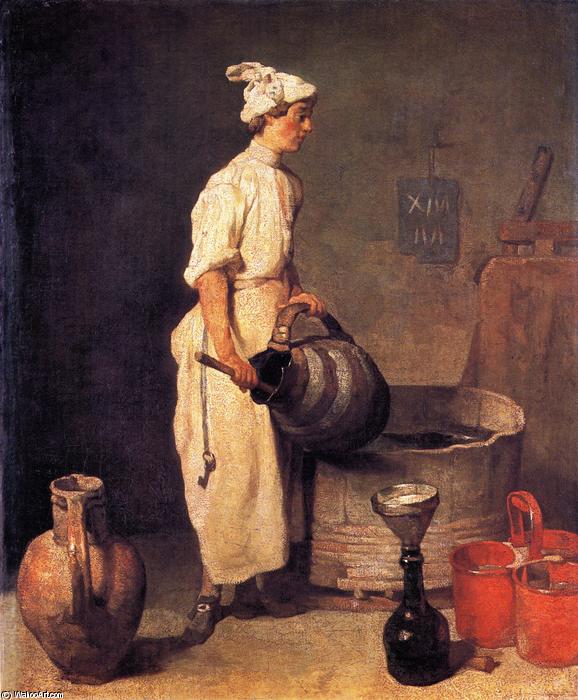 Wikioo.org - The Encyclopedia of Fine Arts - Painting, Artwork by Jean-Baptiste Simeon Chardin - A Cellar Boy Cleaning a Large Jug (also known as The Cellar Boy)