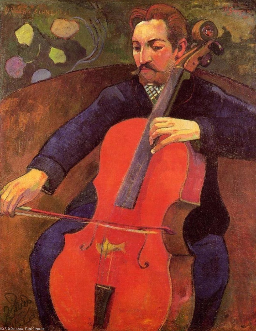Wikioo.org - The Encyclopedia of Fine Arts - Painting, Artwork by Paul Gauguin - The Cellist (also known as Portrait of Fritz Scheklud)