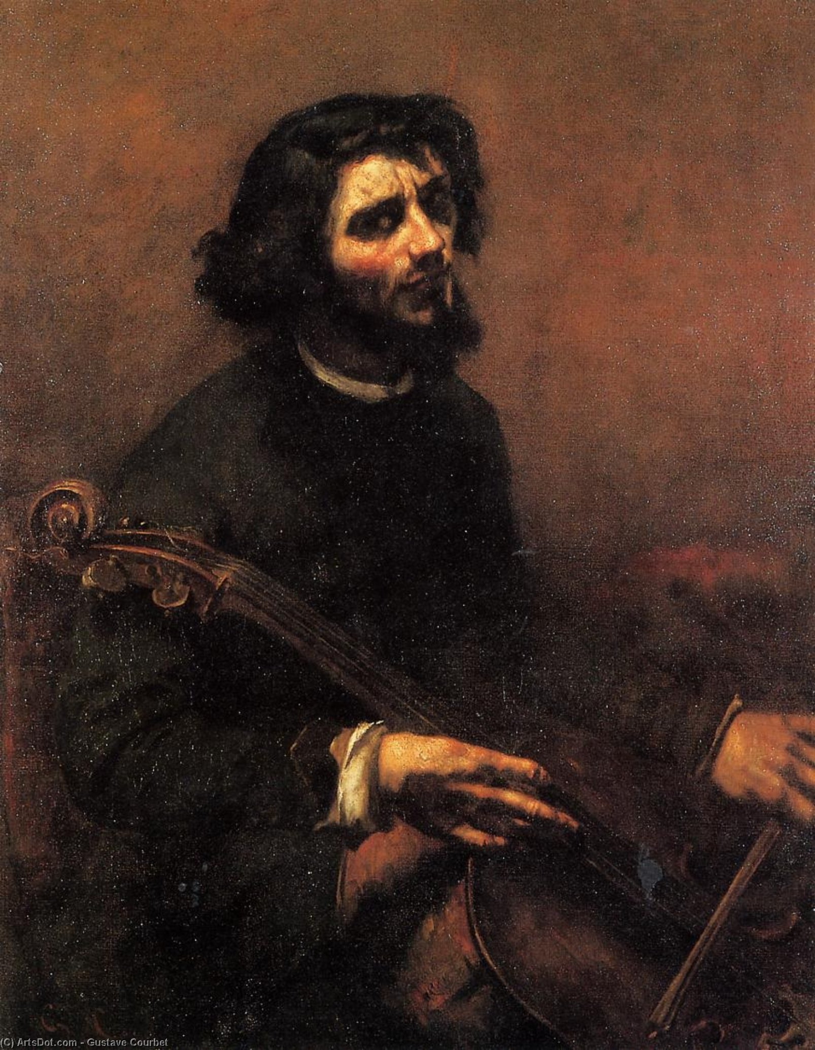 Wikioo.org - The Encyclopedia of Fine Arts - Painting, Artwork by Gustave Courbet - The Cellist, Self Portrait