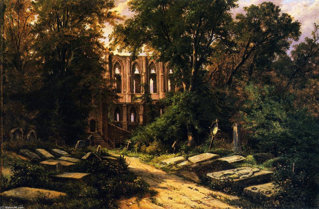WikiOO.org - Enciclopedia of Fine Arts - Pictura, lucrări de artă Herman Lungkwitz - Cemetery by a Ruined Gothic Church