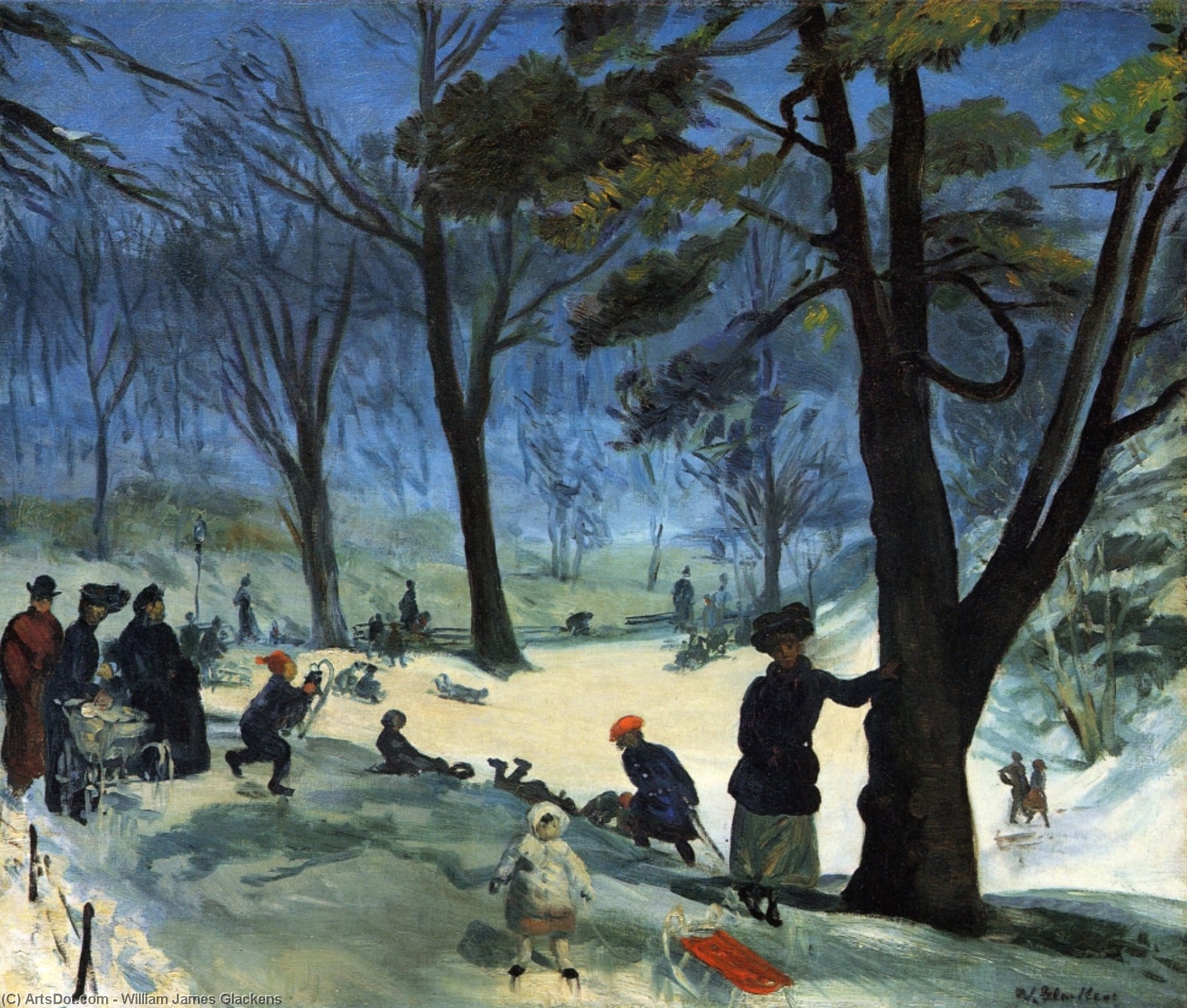 Wikioo.org - The Encyclopedia of Fine Arts - Painting, Artwork by William James Glackens - Central Park in Winter