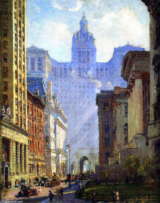 WikiOO.org - Encyclopedia of Fine Arts - Maľba, Artwork Colin Campbell Cooper - Chambers Street and the Municipal Building, N.Y.C.