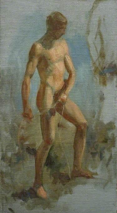 WikiOO.org - Encyclopedia of Fine Arts - Maleri, Artwork Henry Scott Tuke - Charlie Throwing the Line (study)