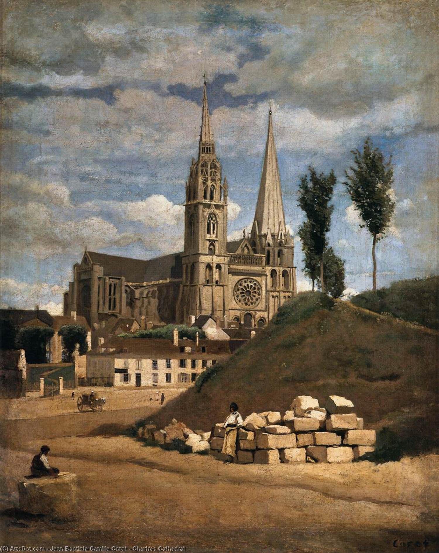 Wikoo.org - موسوعة الفنون الجميلة - اللوحة، العمل الفني Jean Baptiste Camille Corot - Chartres Cathedral