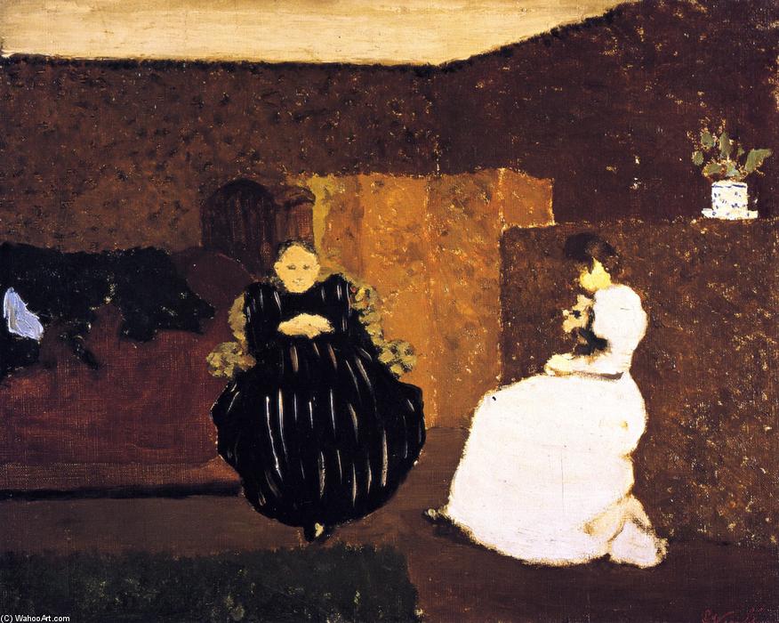 Wikioo.org – La Enciclopedia de las Bellas Artes - Pintura, Obras de arte de Jean Edouard Vuillard - El Chat (también conocida como Madame Vuillard y su hija - La Causette)