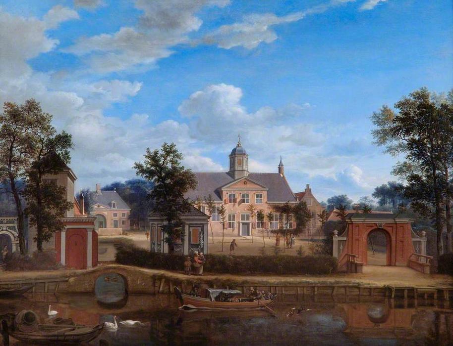 WikiOO.org - Encyclopedia of Fine Arts - Maleri, Artwork Jan Van Der Heyden - The Château of Goudestein, on the River Vecht, near Maarsen