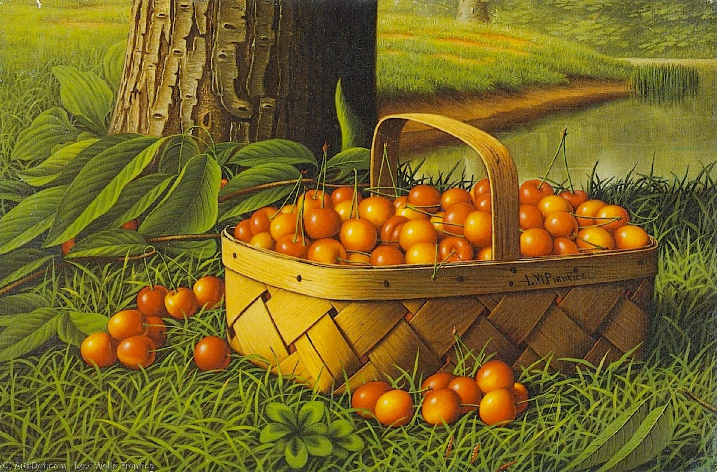 Wikioo.org - The Encyclopedia of Fine Arts - Painting, Artwork by Levi Wells Prentice - Cherries in a Basket
