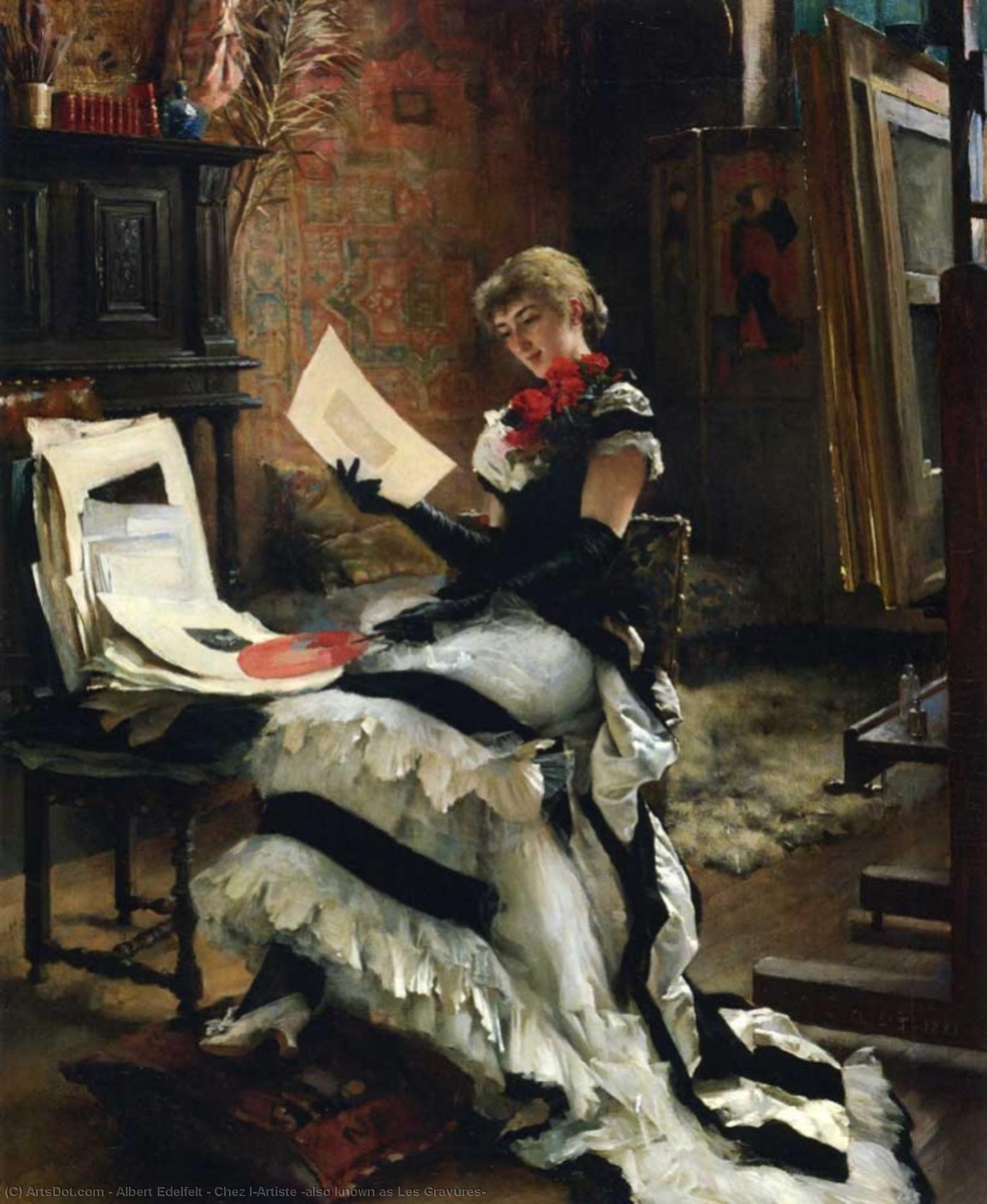 Wikioo.org - The Encyclopedia of Fine Arts - Painting, Artwork by Albert Edelfelt - Chez l'Artiste (also known as Les Gravures)