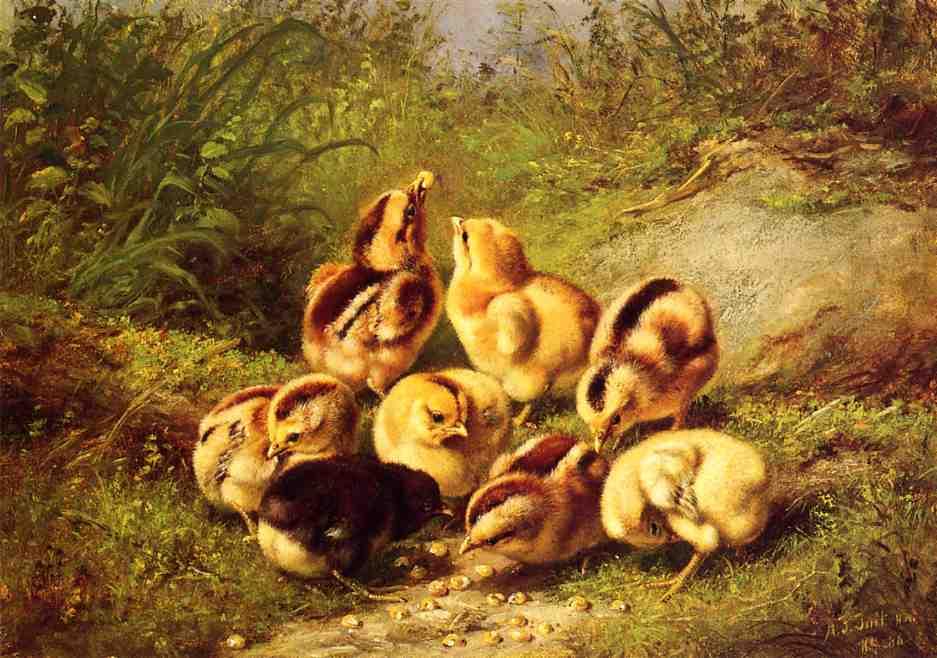 Wikioo.org - The Encyclopedia of Fine Arts - Painting, Artwork by Arthur Fitzwilliam Tait - Chicks Rather Hard Fare''''