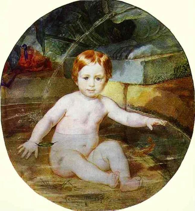 Wikioo.org - The Encyclopedia of Fine Arts - Painting, Artwork by Karl Pavlovich Bryullov - Child in a Swimming Pool (Portrait of Prince A.G. Gagarin in Childhood)
