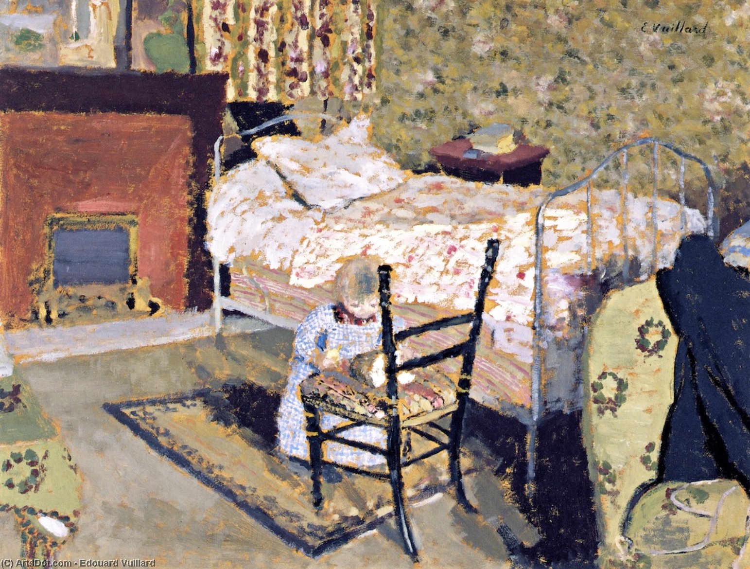 Wikioo.org - The Encyclopedia of Fine Arts - Painting, Artwork by Jean Edouard Vuillard - Child Playing: Annette in front of the Rail-Backed Chair