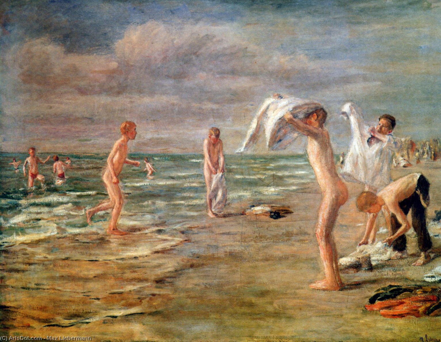 Wikioo.org - The Encyclopedia of Fine Arts - Painting, Artwork by Max Liebermann - Children Bathing in the Sea