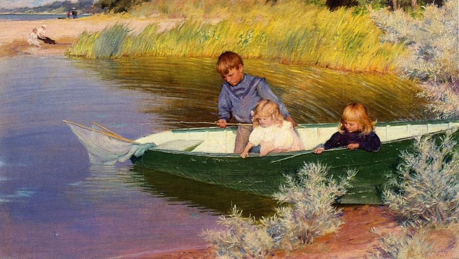 Wikioo.org - The Encyclopedia of Fine Arts - Painting, Artwork by Charles Courtney Curran - Children Fishing