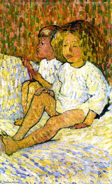 WikiOO.org - Encyclopedia of Fine Arts - Maleri, Artwork Giovanni Giacometti - Children in Bed