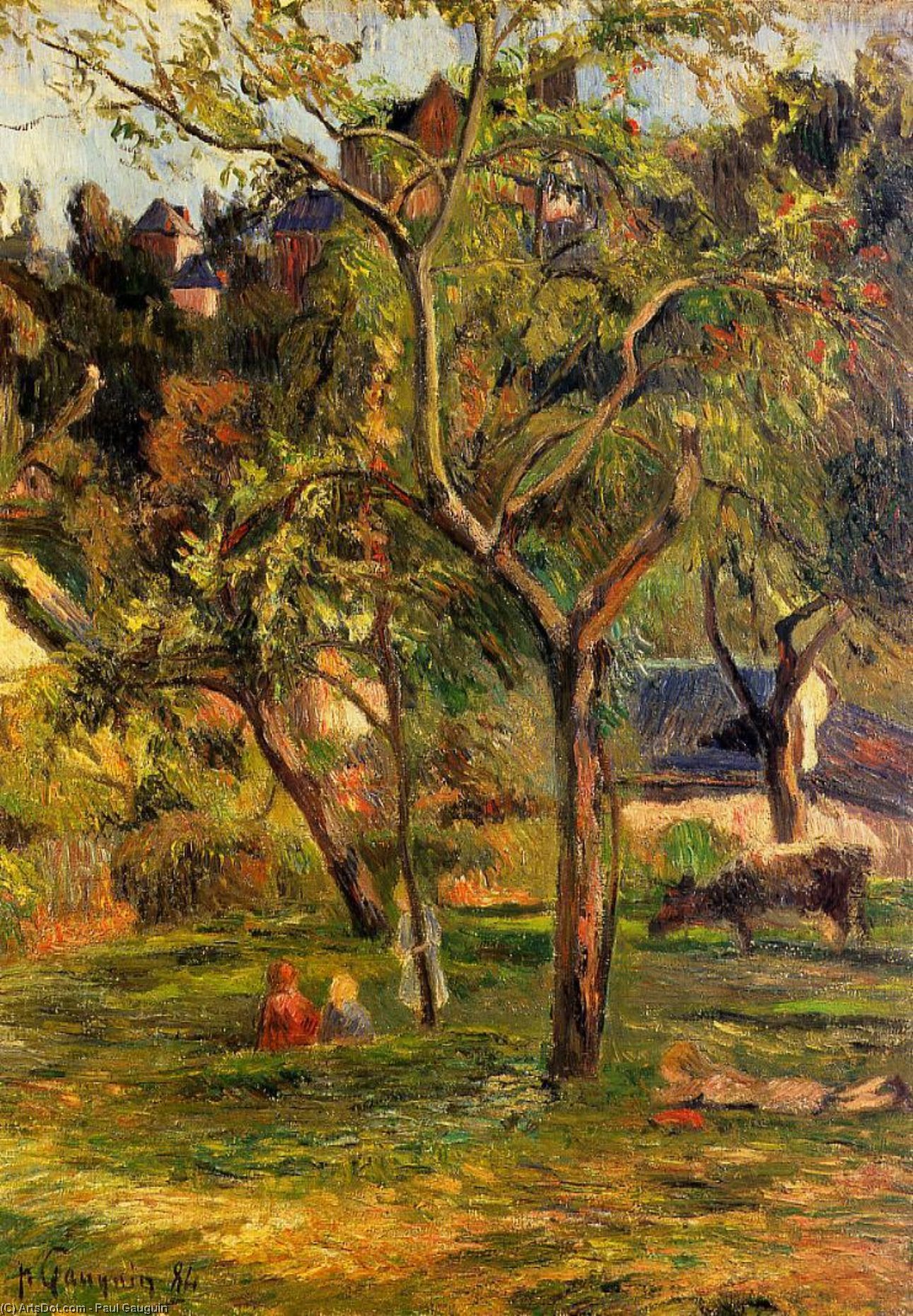 Wikioo.org - The Encyclopedia of Fine Arts - Painting, Artwork by Paul Gauguin - Children in the Pasture (also known as Orchard below Bihorel Church)