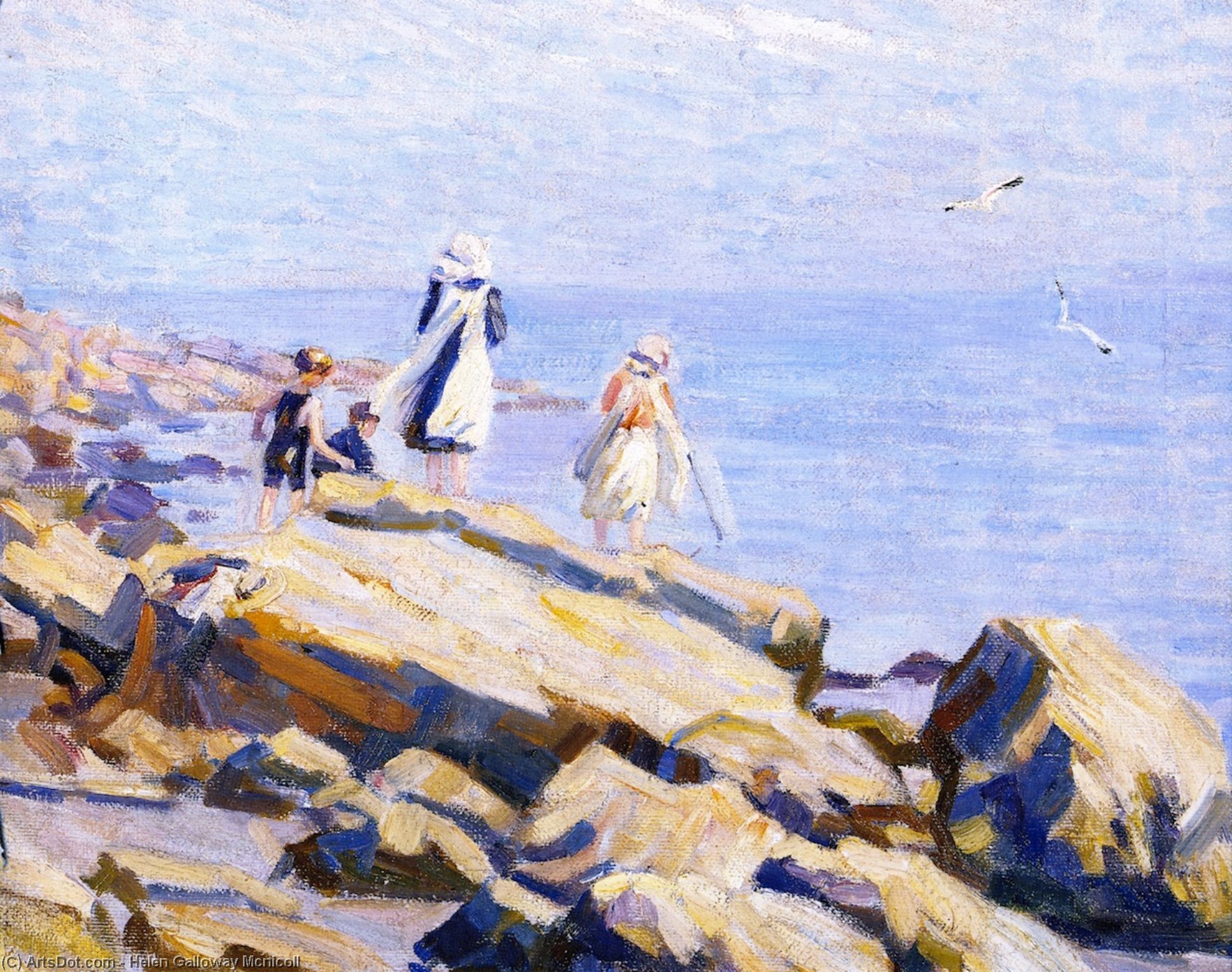 Wikioo.org - The Encyclopedia of Fine Arts - Painting, Artwork by Helen Galloway Mcnicoll - Children on the Rocks