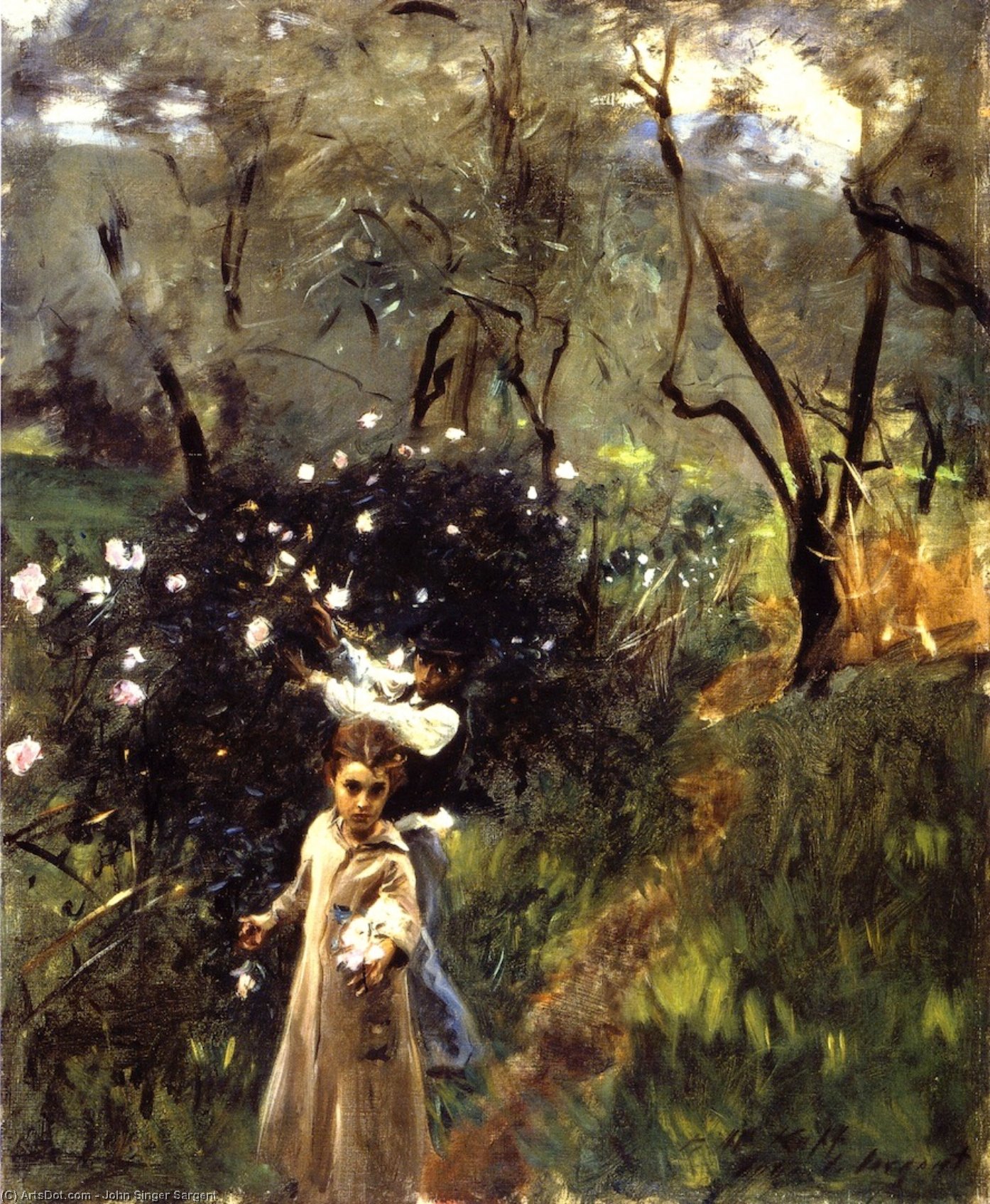 Wikioo.org - The Encyclopedia of Fine Arts - Painting, Artwork by John Singer Sargent - Children Picking Flowers (also known as Gathering Flowers at Twilight)