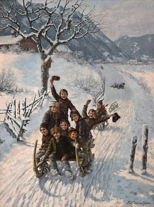 Wikioo.org - The Encyclopedia of Fine Arts - Painting, Artwork by Theodore Kleehaas - Children Sledding