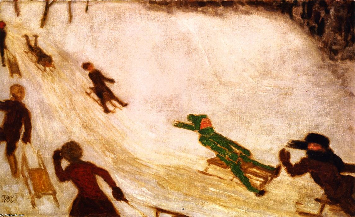 WikiOO.org - אנציקלופדיה לאמנויות יפות - ציור, יצירות אמנות Franz Von Stuck - Children Sledding