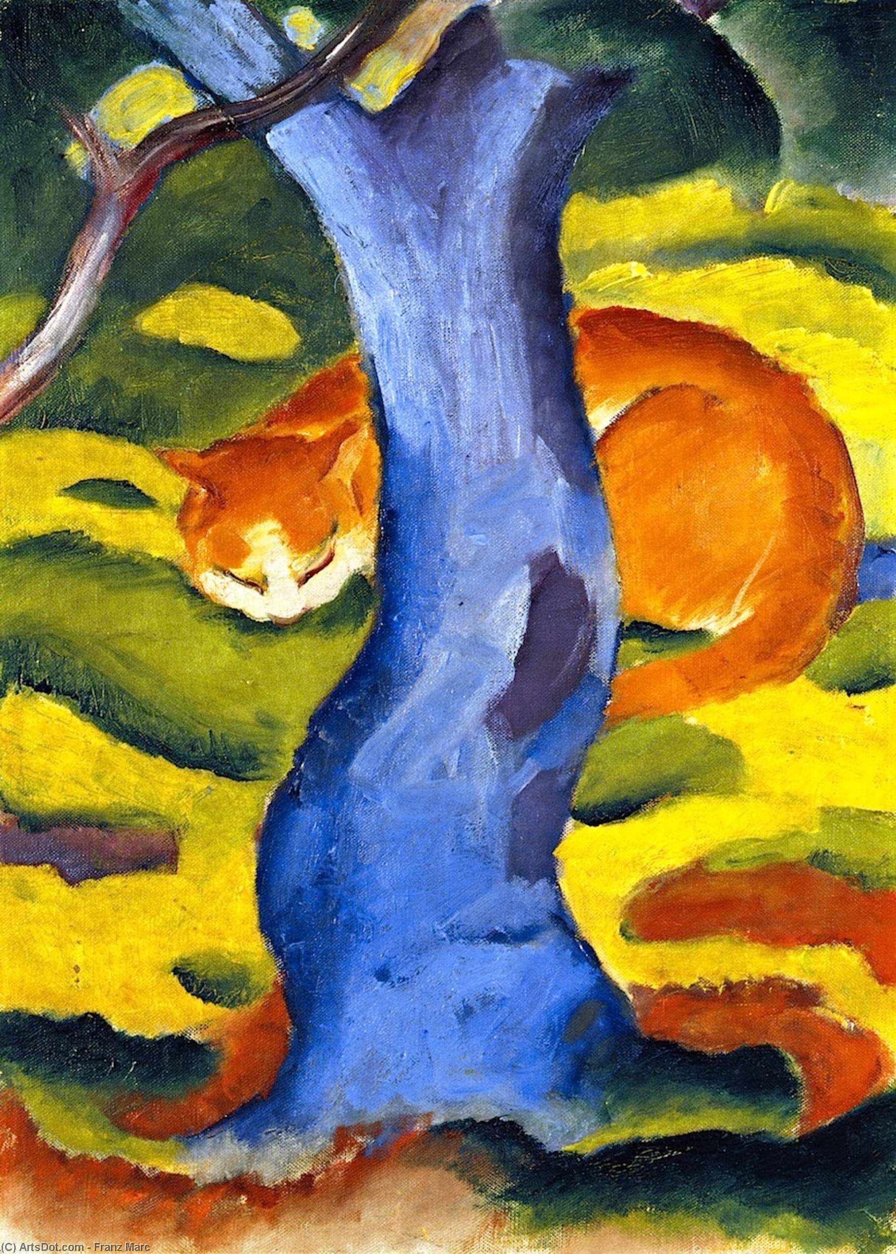 Wikioo.org - The Encyclopedia of Fine Arts - Painting, Artwork by Franz Marc - Children's Picture (also known as Cat behind a Tree)
