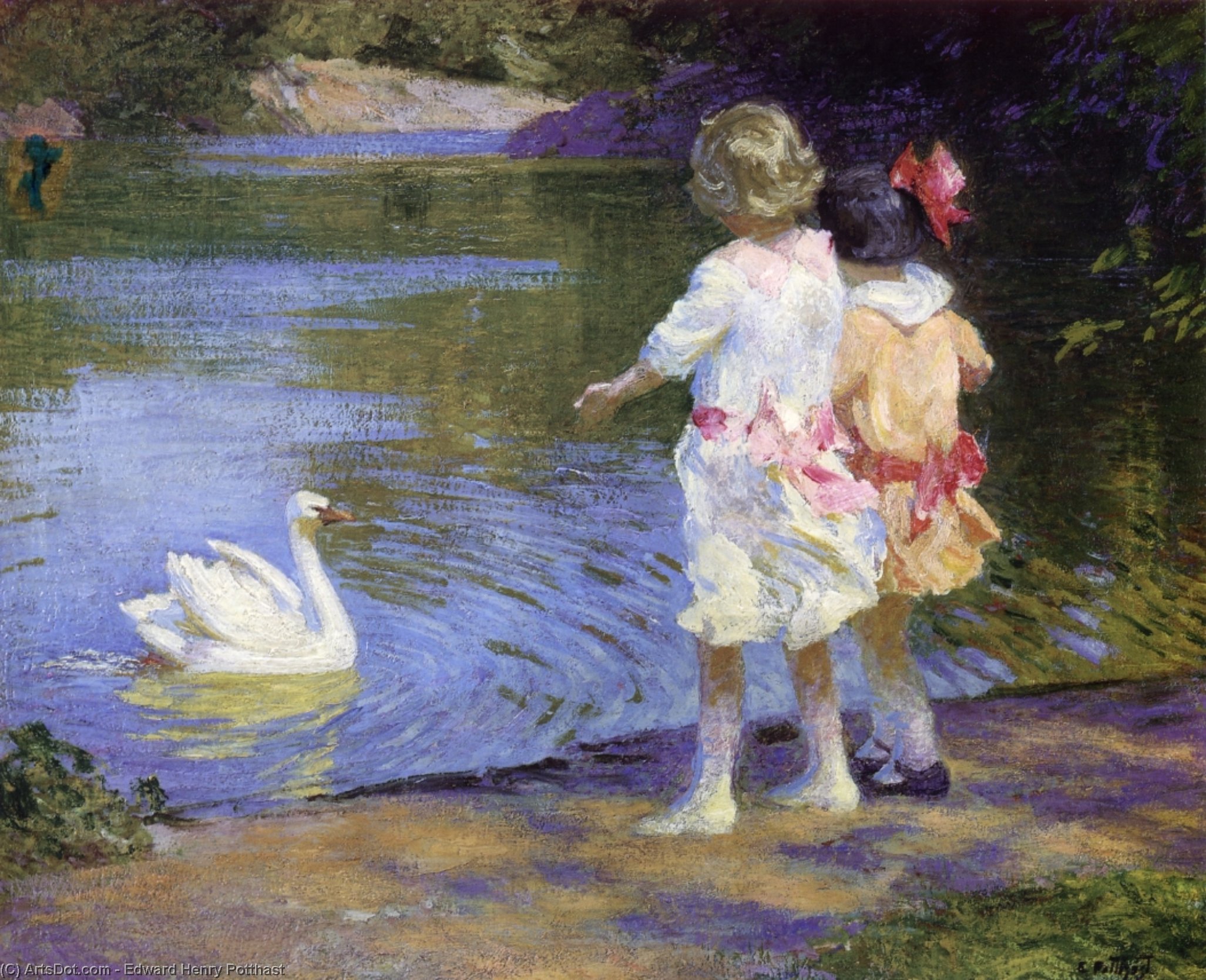 Wikioo.org - The Encyclopedia of Fine Arts - Painting, Artwork by Edward Henry Potthast - Children with a Swan