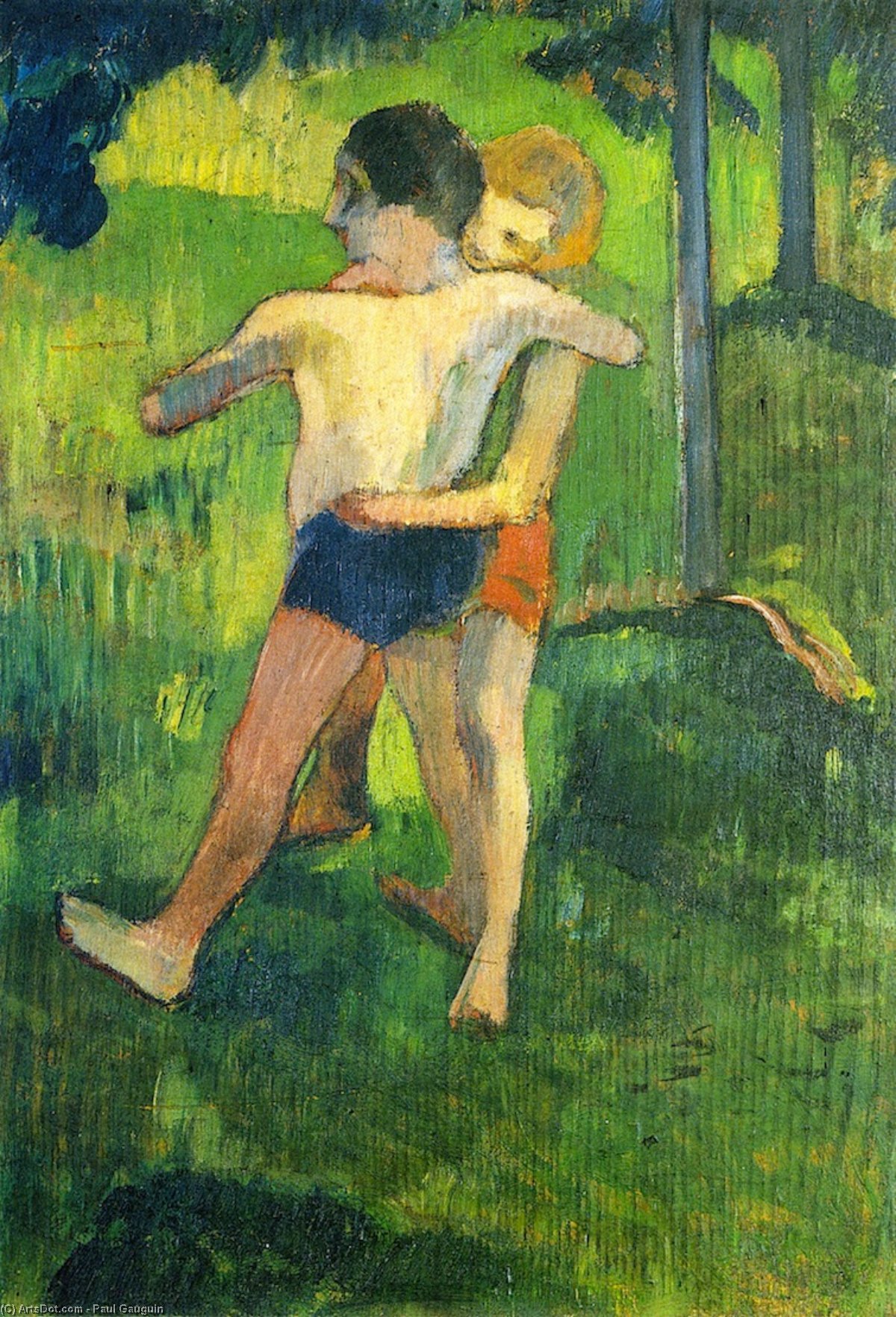 WikiOO.org - Encyclopedia of Fine Arts - Schilderen, Artwork Paul Gauguin - Children Wrestling