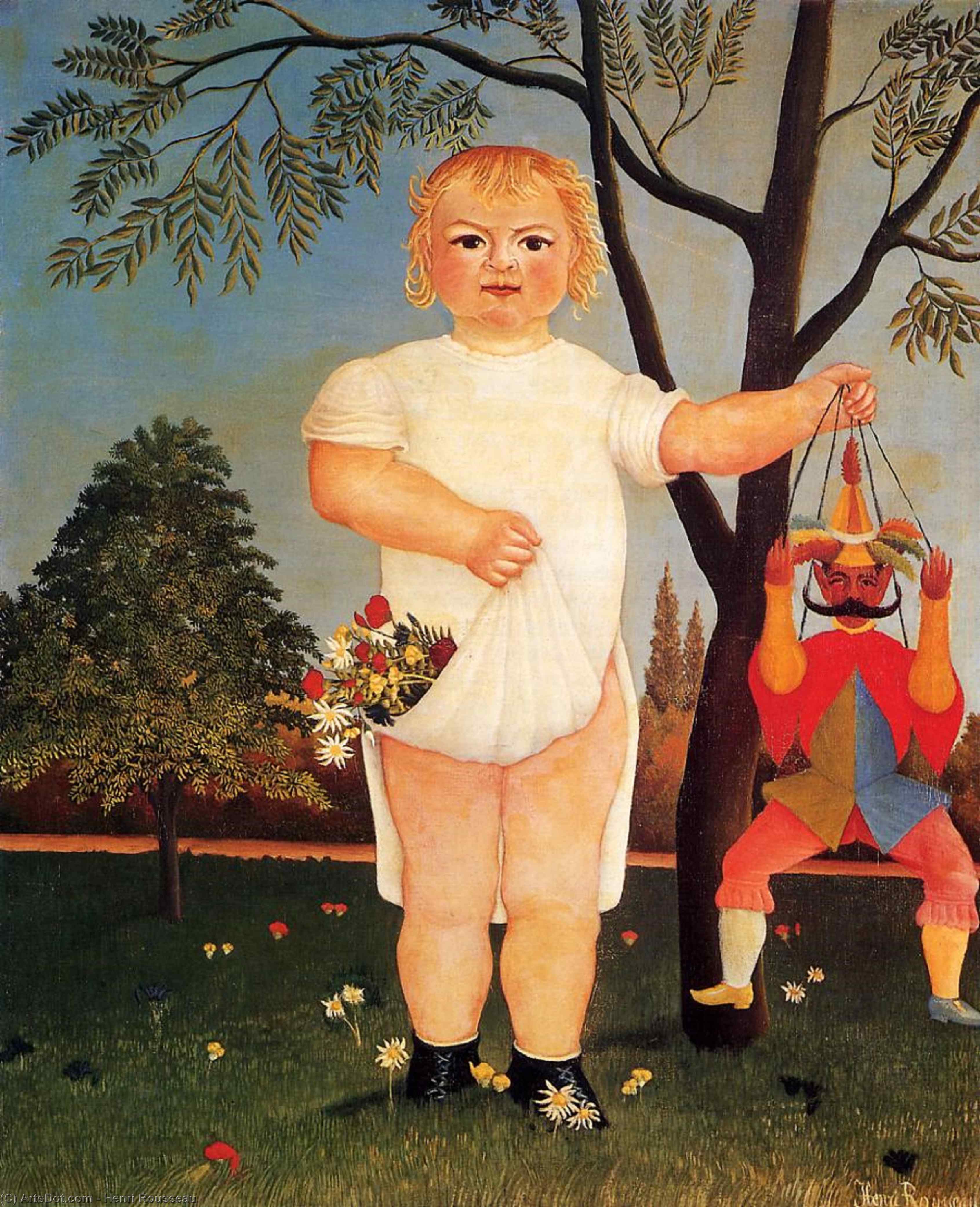 Wikioo.org - The Encyclopedia of Fine Arts - Painting, Artwork by Henri Julien Félix Rousseau (Le Douanier) - Child with Puppet (also known as To Celebrate the Baby)